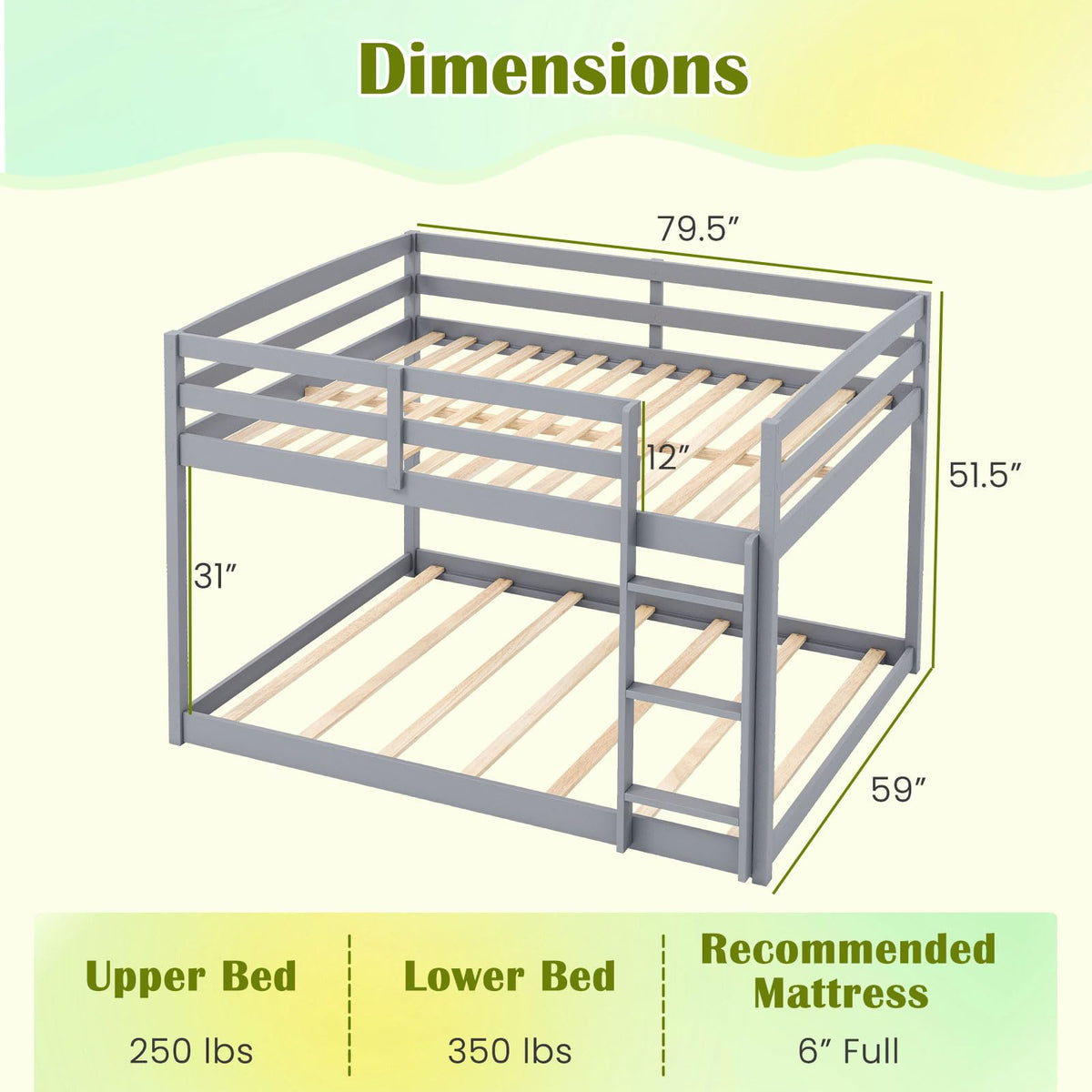 Goflame Full Over Full Bunk Bed Solid Wood Kids Bunk Bed with Full-Length Guardrails