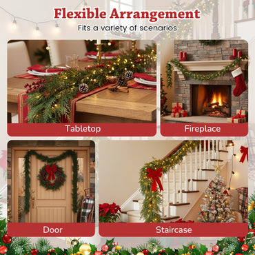 9 FT Pre-lit Artificial Cypress Christmas Garland with 50 Warm White LED Lights and 130 Branch Tips