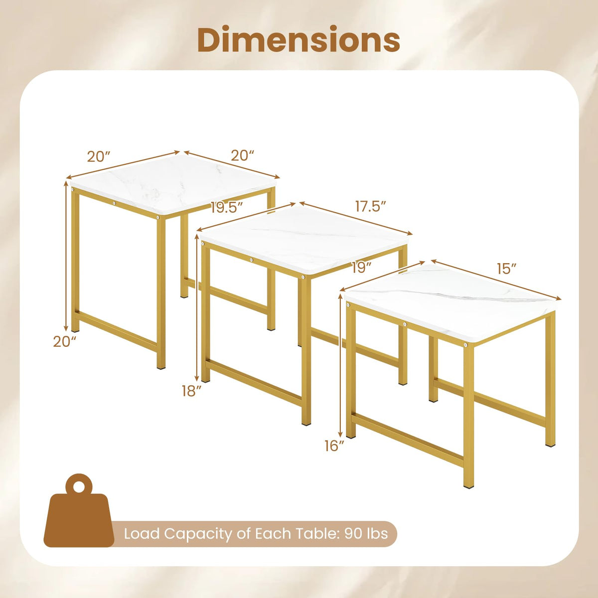 Goflame Nesting Coffee Table Set of 3 | Faux Marble Coffee Table with Metal Frame