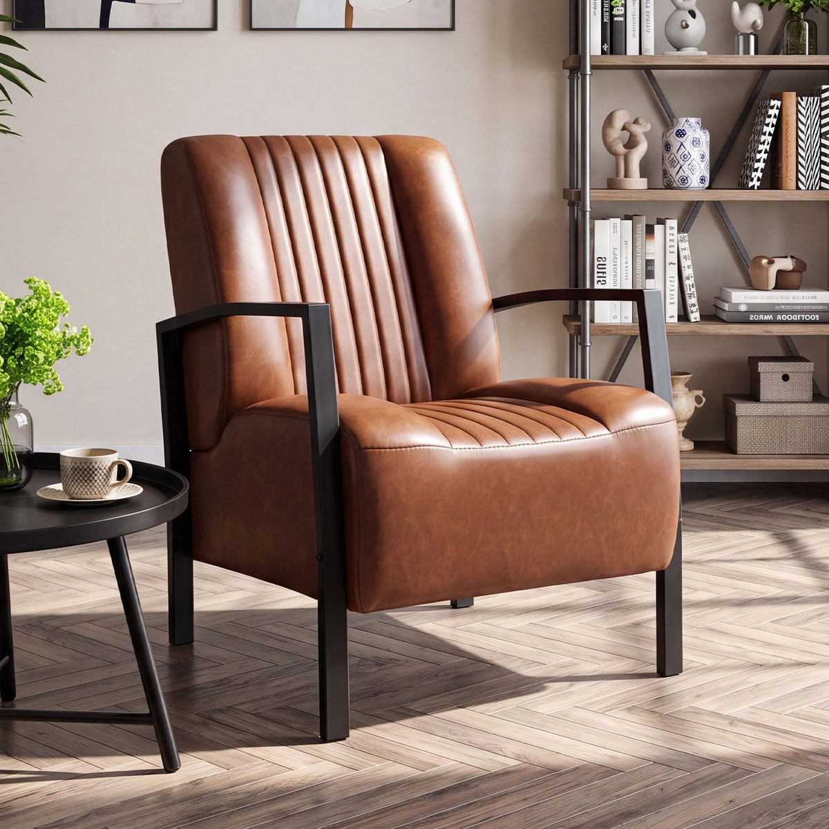 Goflame PU Leather Upholstered Armchair with Padded Seat & Back (1/2)