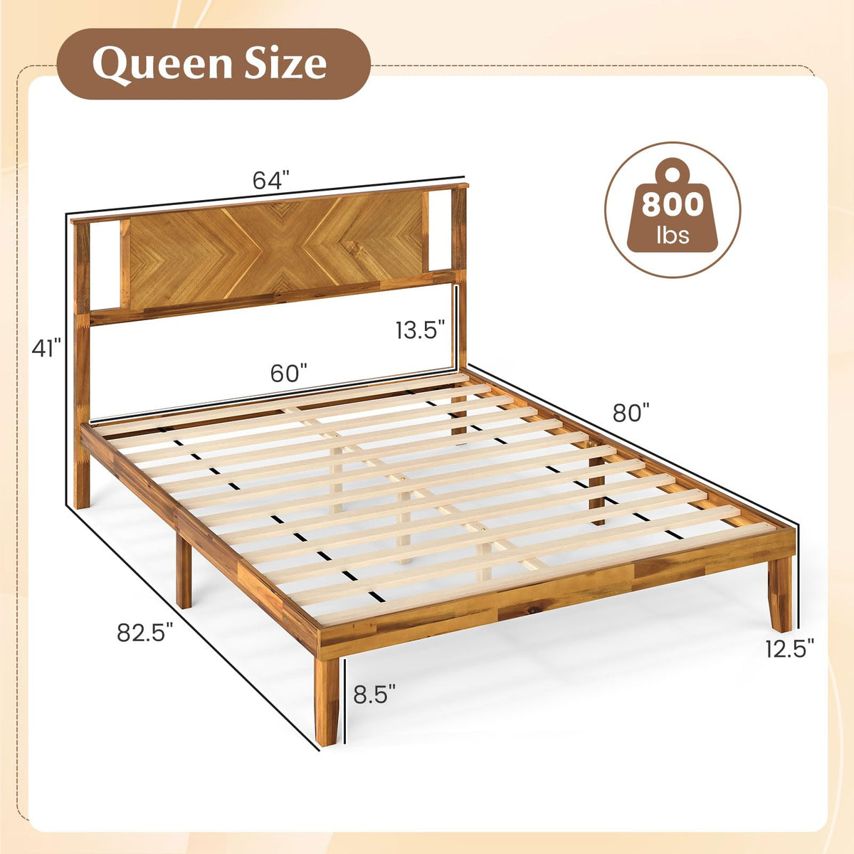 Goflame Queen/Full/Twin Size Acacia Wood Platform Bed Frame Mid-Century Modern Bed Frame with Headboard