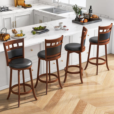 Goflame Wood Bar Stools Set, 31" Swivel Bar Height Barstools w/Back, Rubber Wood Frame