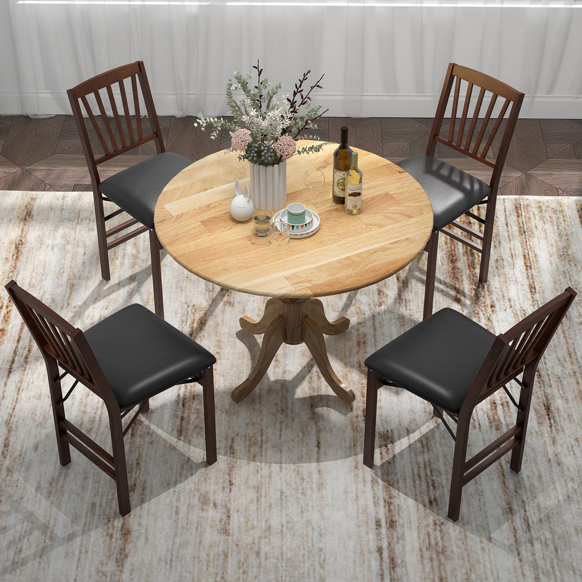 Goflame Wooden Dining Table, Dining Table with 40" D Round Tabletop & Curved Trestle Legs