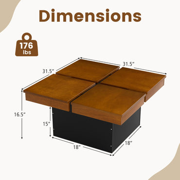 Goflame Square Coffee Table | 31.5 Inch Mid Century Modern Center Table with Solid Wood Veneered Split Top