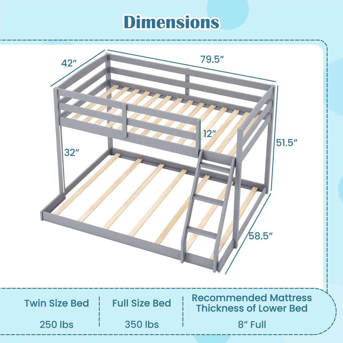Goflame Twin Over Full Bunk Bed Solid Wood Kids Bunk Bed with Full-Length Guardrails & Ladder