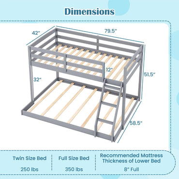 Goflame Twin Over Full Bunk Bed Solid Wood Kids Bunk Bed with Full-Length Guardrails & Ladder