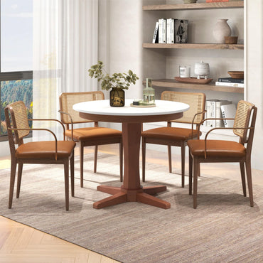 Goflame Round Dining Table, 36” Kitchen Table with Base, Solid Rubber Wood Frame, Breakfast Table for 4 People