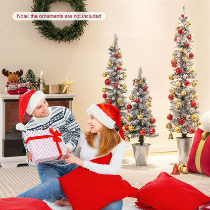 Goflame Set of 3 Artificial Christmas Tree, 3' 4' 5' Slim Pencil Xmas Tree with Silver Metal Buckets
