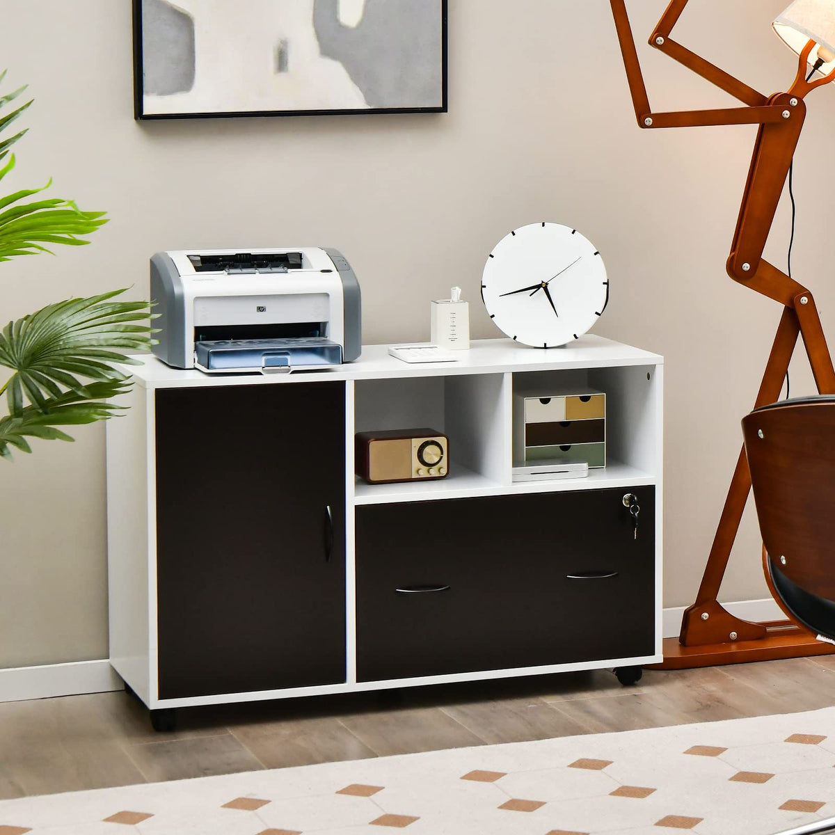 Goflame Mobile File Cabinet on Wheels - Lateral Filing Cabinet w/Drawer