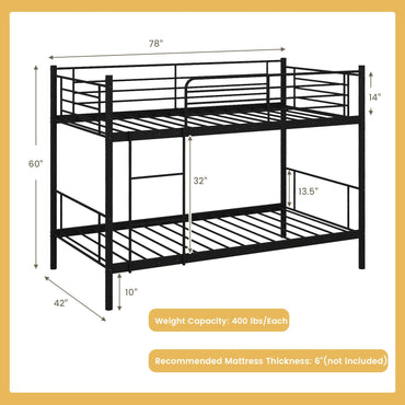 Goflame Metal Bunk Bed Twin Over Twin, Bunk Beds for Kids, Teens & Adults Bunk Bed with Stairs