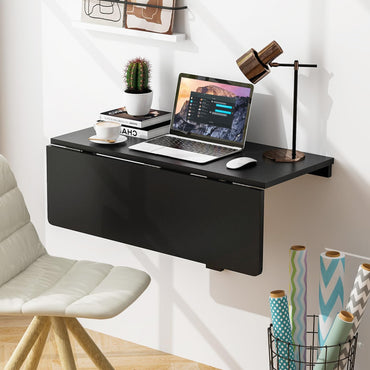 Goflame Wall Mounted Folding Table, 31.5" x 23.5" Wood Murphy Desk Drop-Leaf Table