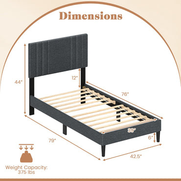 Goflame Queen/Full/Twin Size Modern Upholstered Platform Bed Frame with Vertical Channel Tufted Headboard