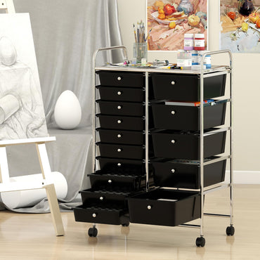 Goflame Rolling Storage Cart 15-Drawer Trolley with Chrome Plated Metal Frame