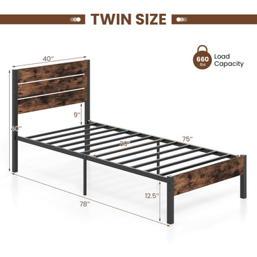 Goflame King/Queen/Full/Twin Size Metal Platform Bed Frame, Industrial Bed Frames with Wood Headboard