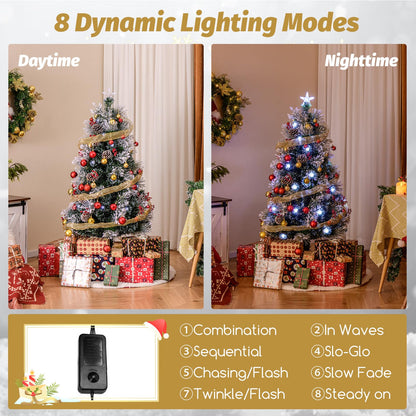 Goflame Pre-lit Fiber Optic Christmas Tree, Artificial Snowy Xmas Tree with 49 Cool White LED Lights
