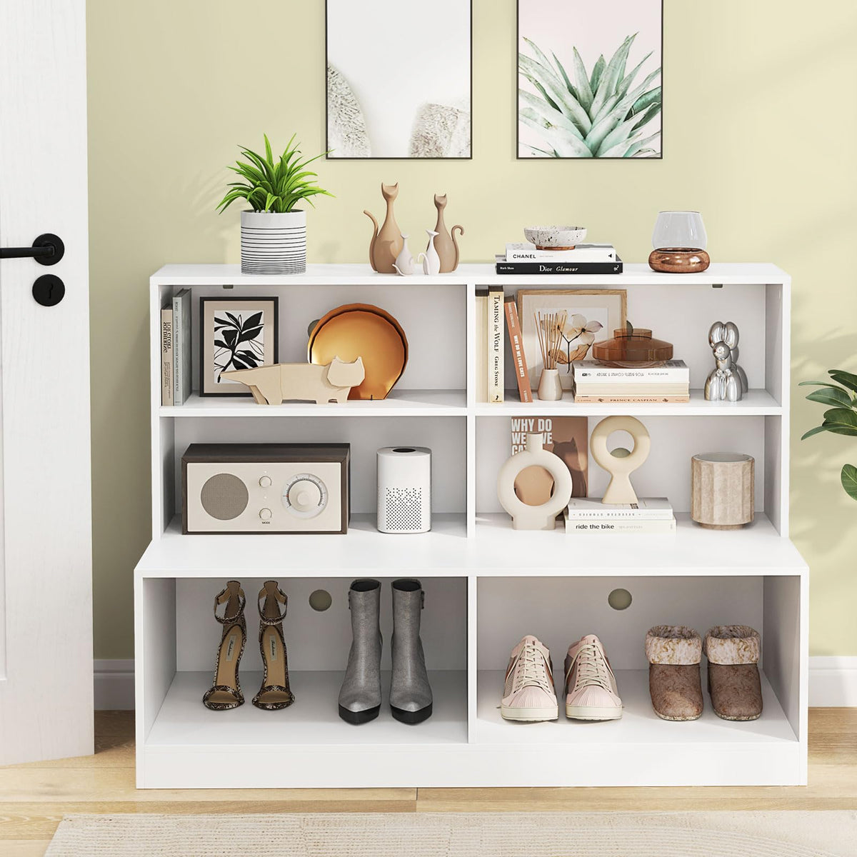 Goflame Storage Bench with Shelf 3-Tier Entryway Storage Cabinet w/Seat