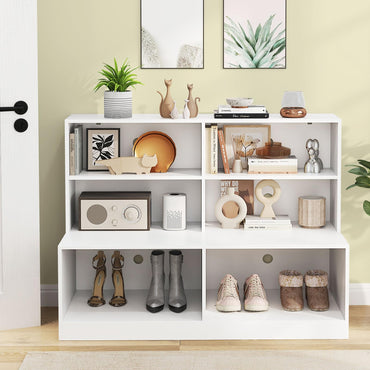 Goflame Storage Bench with Shelf 3-Tier Entryway Storage Cabinet w/Seat