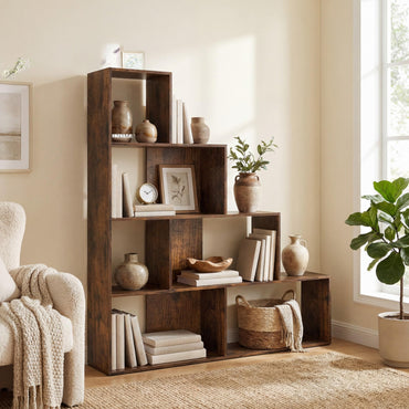 Goflame 6 Cube Geometric 4-Tier L-Shaped Bookcase with Cubes (1/2)