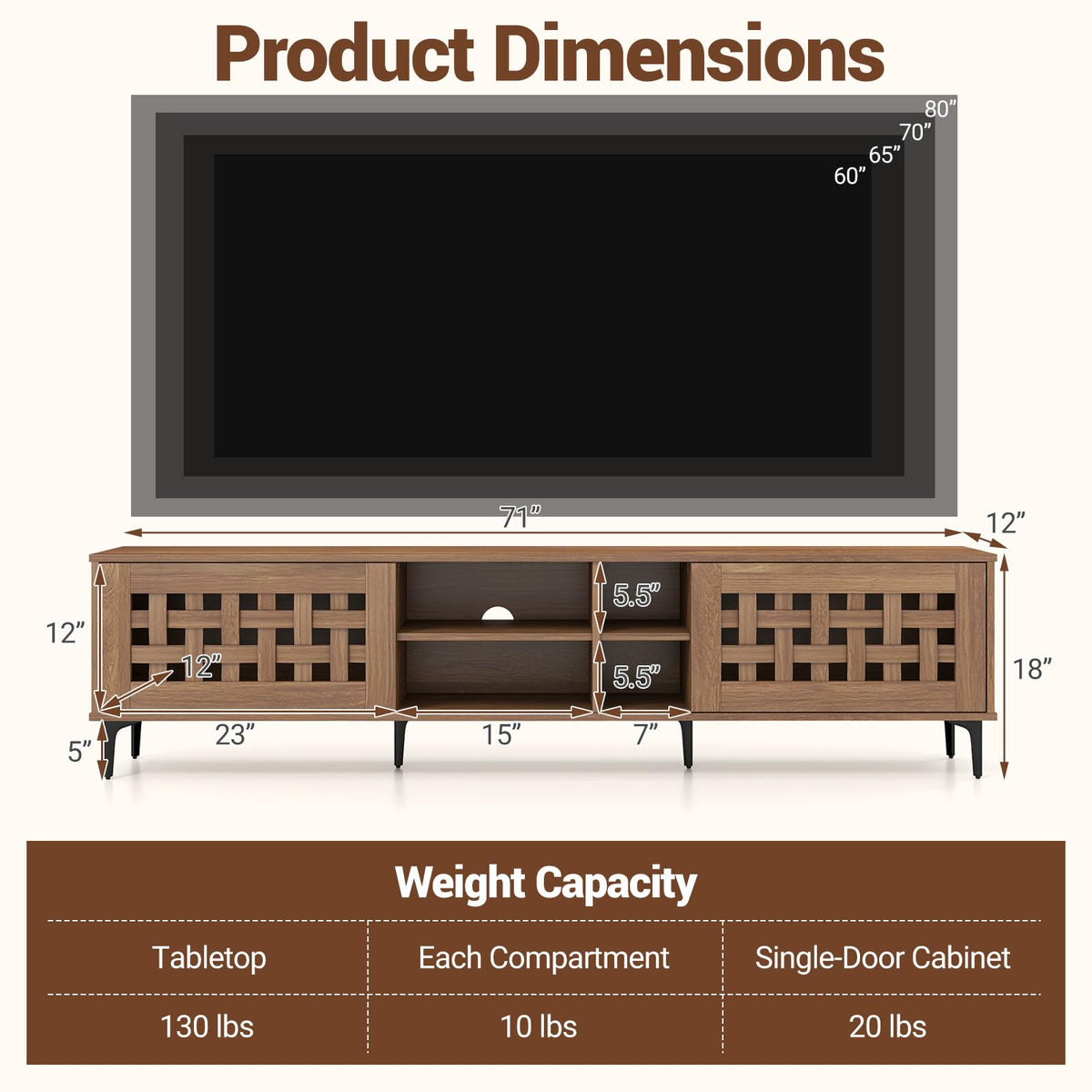 Goflame Mid Century Modern TV Stand for 60-80 Inch TV