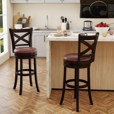 Goflame 30" Swivel Bar Stools with Footrest & Rubber Wood Frame