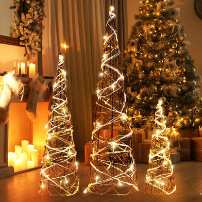 Goflame Set of 3 Large Christmas Cone Trees, 32” 24” 16” Indoor Christmas Trees w/Warm White LED Lights