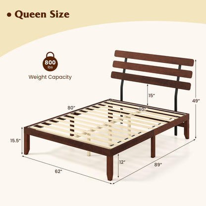 Goflame Queen/Full/Twin Size Platform Bed with Retro Headboard Mid Century Modern Bed Frame with Wood Slat Support