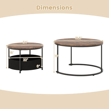 Goflame 31.5" Round Coffee Table with Removable Fabric Basket & Metal Frame
