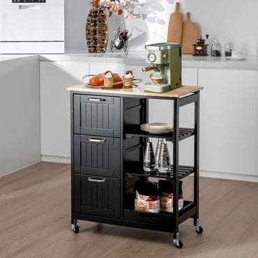 Goflame Kitchen Island Cart with Storage, Bar Serving Cart on Wheels with 3 Deep Drawers