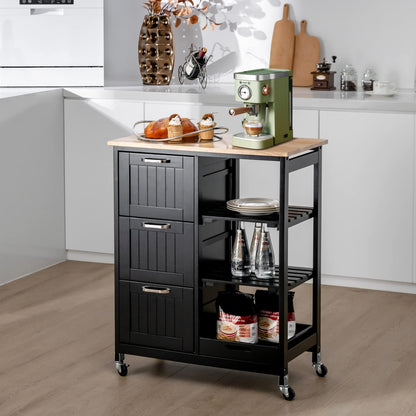 Goflame Kitchen Island Cart with Storage, Bar Serving Cart on Wheels with 3 Deep Drawers