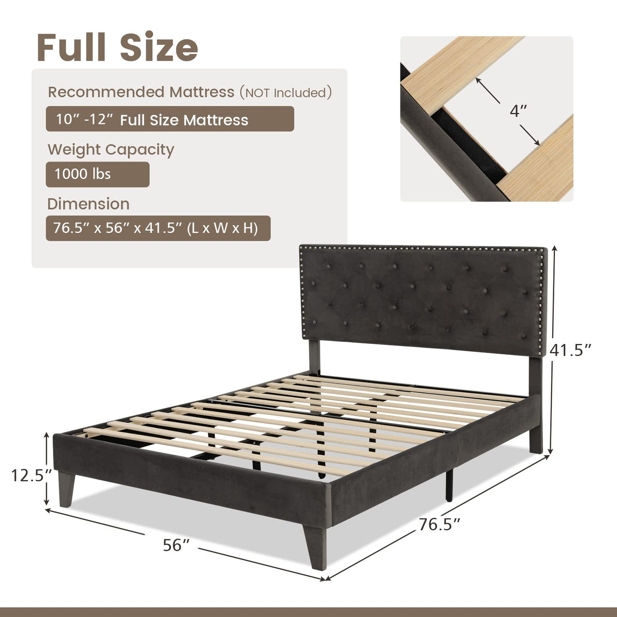 Goflame Upholstered Full Size Bed Frame