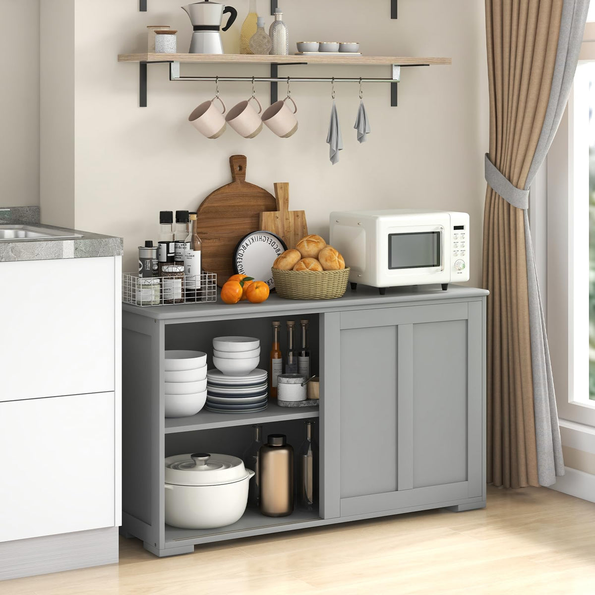 Goflame Buffet Cabinet with Storage, Coffee Bar Wine Cabinet, Farmhouse Sideboard w/Sliding Door