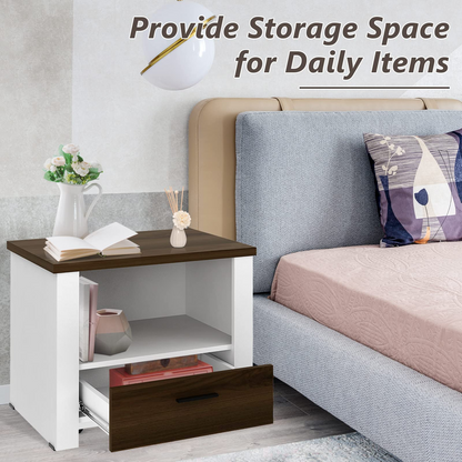 Goflame Nightstand, End Table with Glide Sliding Drawer & Open Cabinet, Modern Sofa Side Table for Living Room