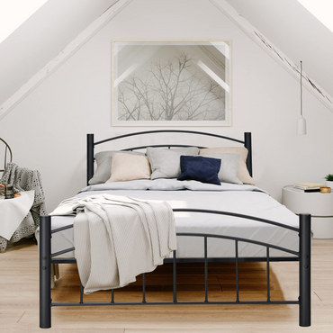 Queen/Full/Twin Size Black Modern Platform Bed with Headboard and Footboard | Metal Bed Frame