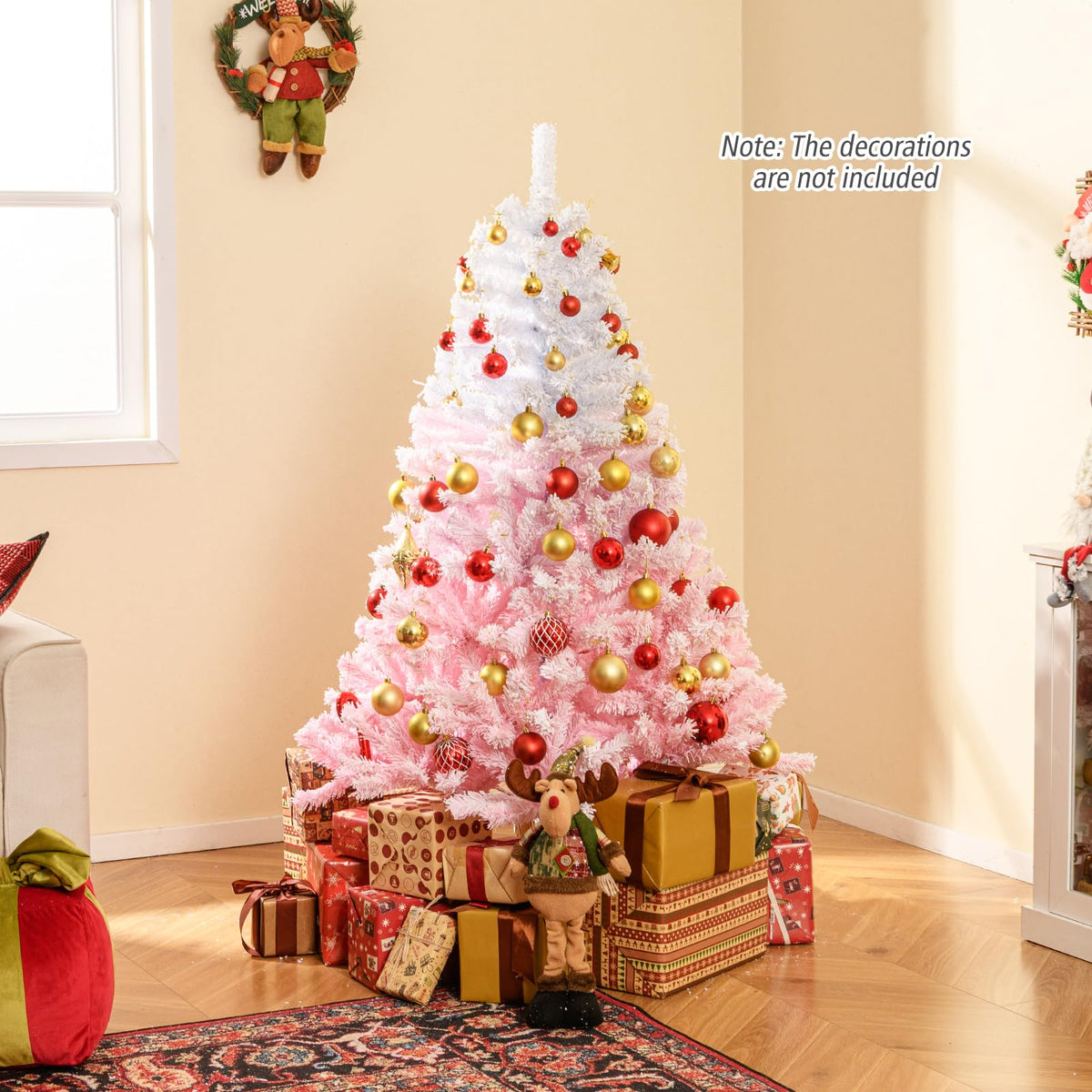Goflame Pink Gradient & White Snow Flocked Christmas Tree | Home Office Decoration