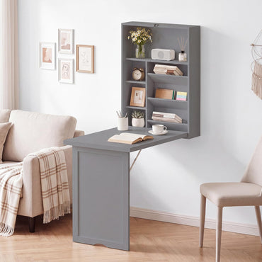 Goflame Wall Mounted Desk | Foldable Convertible Computer Desk with Storage Shelves