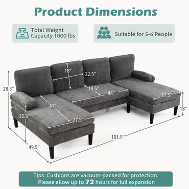 Goflame Sectional Couch for Living Room U-Shaped Sofa