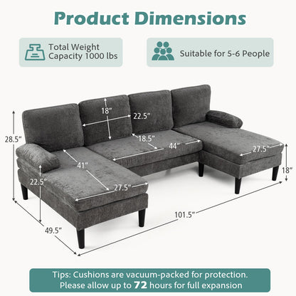 Goflame Sectional Couch for Living Room U-Shaped Sofa