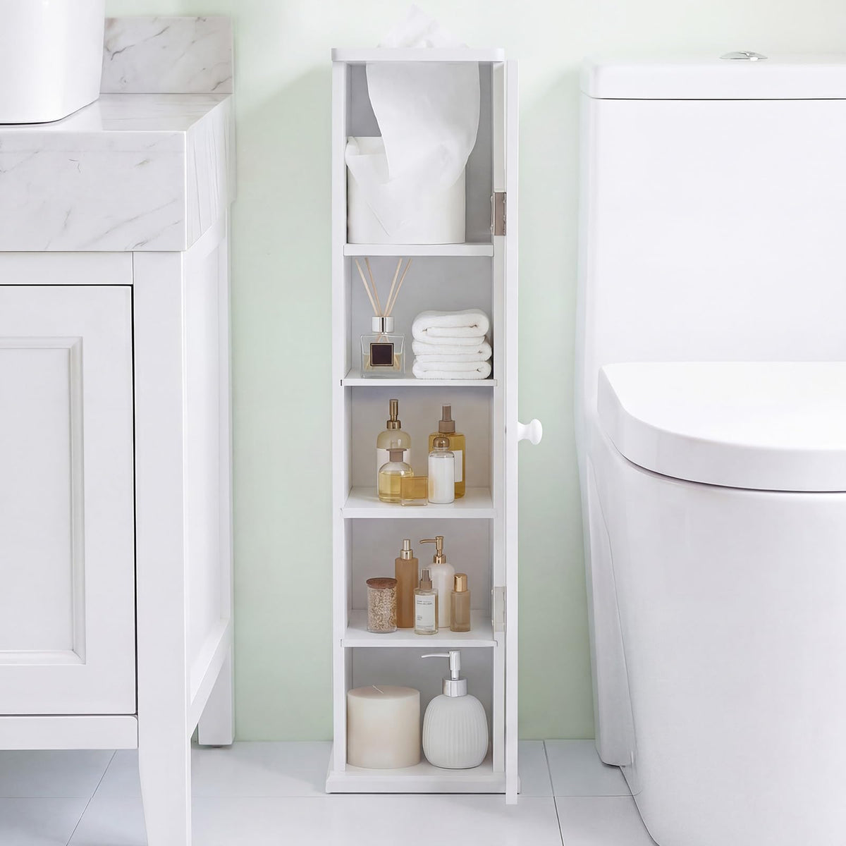 Goflame Small Bathroom Storage Cabinet with Door and Removable Shelves