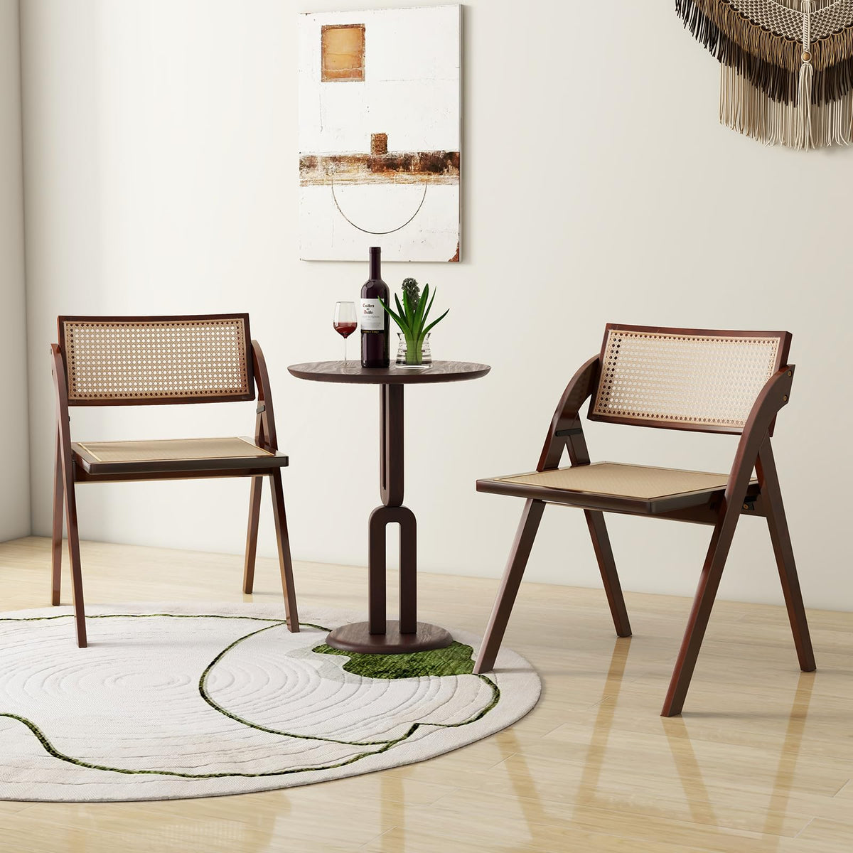 Goflame Folding Dining Chairs Set, Wooden Folding Chair with Rattan Backrest & Seat