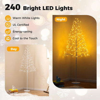 Goflame LED Birch Tree, 5/6/7 FT Pre-lit Twig Tree with Warm White Light LED Lights, Weighted Base