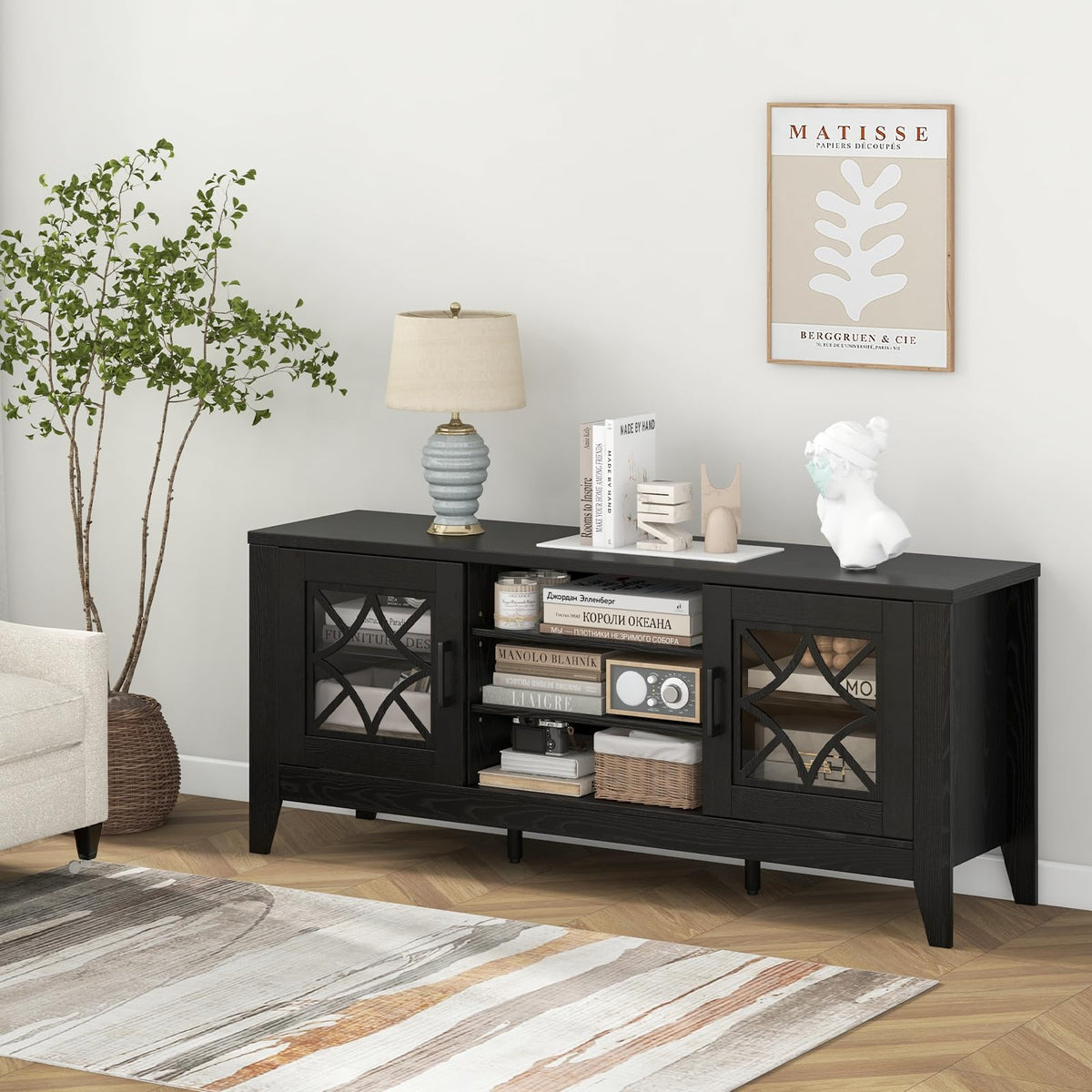 Goflame TV Stand for TVs up to 65”, Entertainment Center with 3-Position Adjustable Shelves
