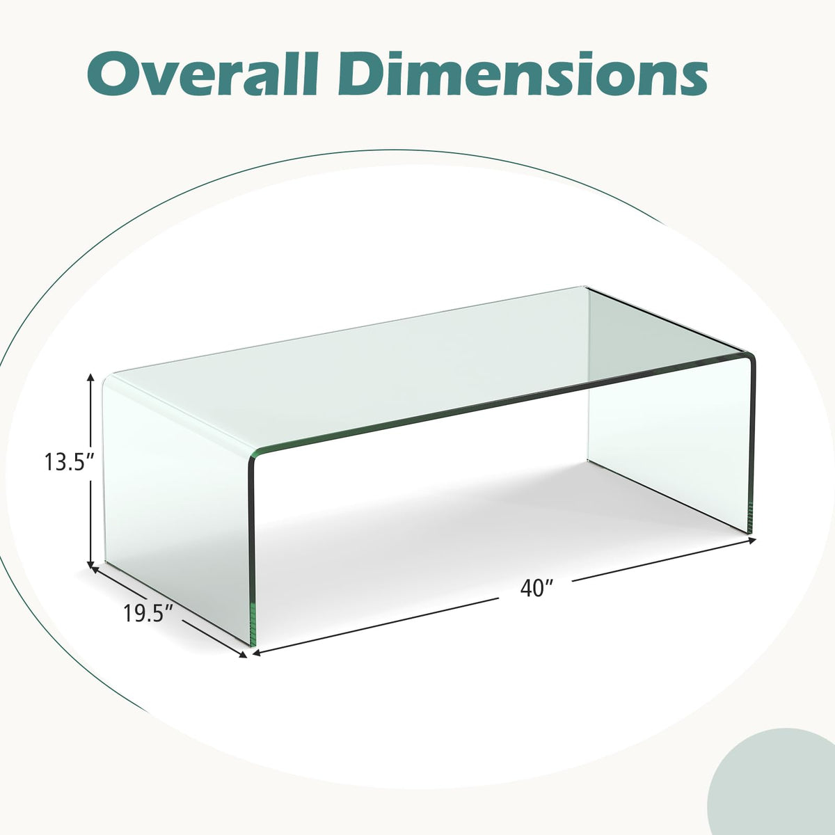 Goflame 40 Inch Clear Center Coffee Table with Tempered Glass Top & Round Edges