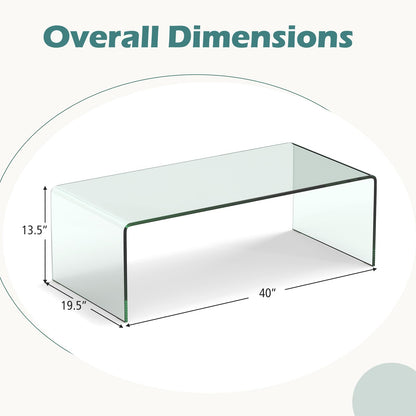 Goflame 40 Inch Clear Center Coffee Table with Tempered Glass Top & Round Edges
