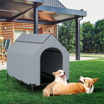 Goflame Dog House Outdoor Extra Large, Elevated Dog Bed with Weatherproof Canopy