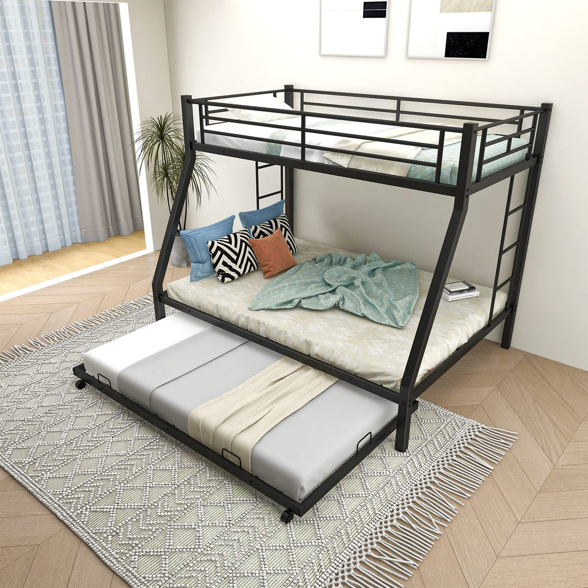 Goflame Twin Over Full Bunk Bed with Trundle