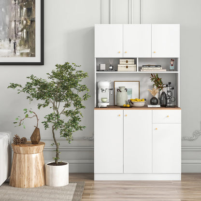 Goflame Kitchen Pantry Cabinet, 71” Tall Buffet Cabinet with Hutch, Built-in Power Outlet