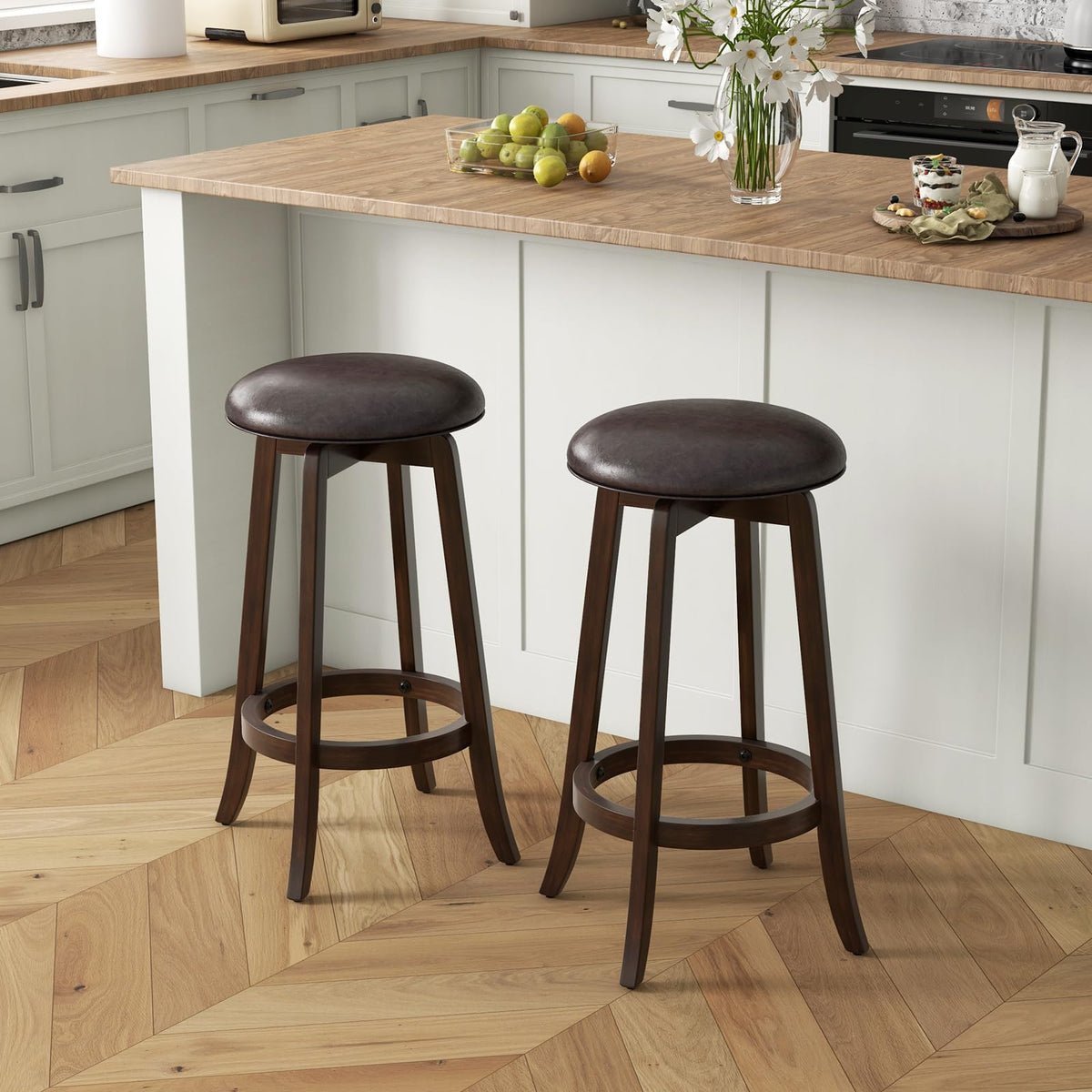 Goflame Bar Stools Set， 29"/ 24" Bar Height Bar Stools w/ 360° Swivel Round Seat & Footrest
