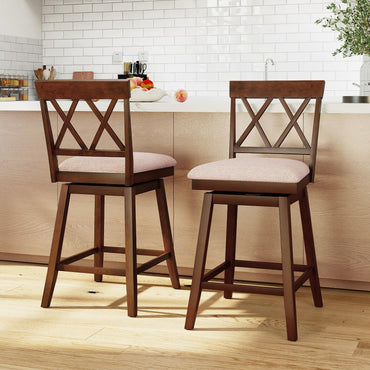 Goflame Counter Height Bar Stool with Crossed Backs and Rubber Wood Legs