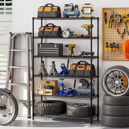 Goflame 6-Tier Metal Storage Shelving Unit with V-Shaped Wire Rack for Home Garage