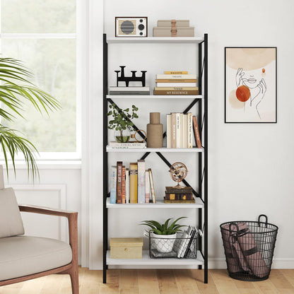Goflame 5-Tier Tall Industrial Bookcase with Heavy-Duty Metal Frame (1/2)